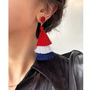 Patriotic Triple Tassel Post Earrings USA